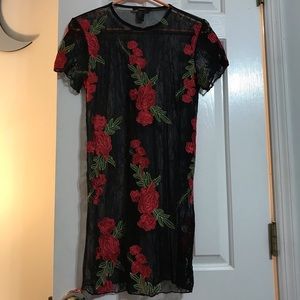 Black Mesh Dress with Roses